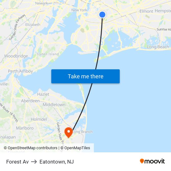 Forest Av to Eatontown, NJ map