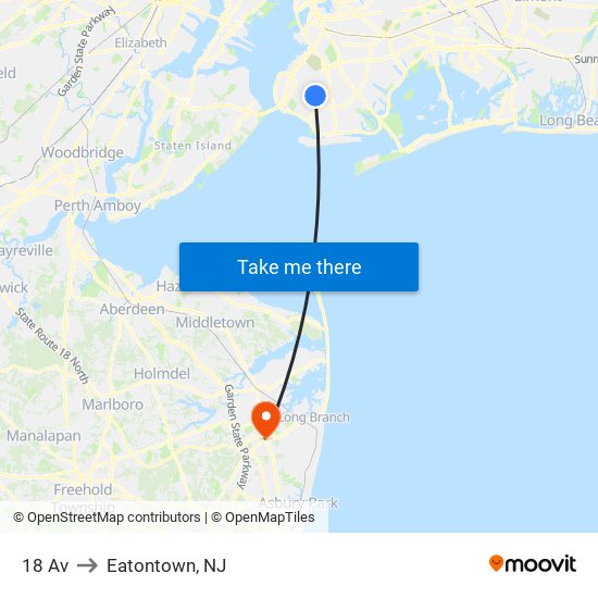 18 Av to Eatontown, NJ map