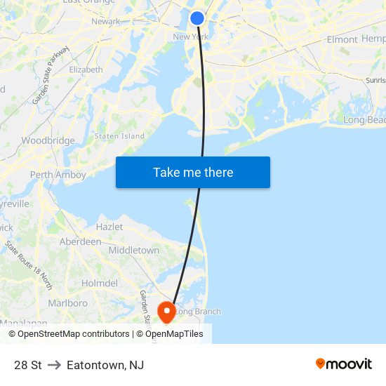 28 St to Eatontown, NJ map