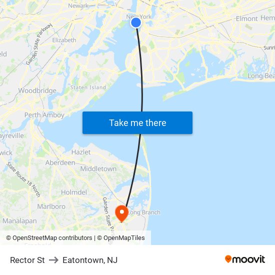 Rector St to Eatontown, NJ map