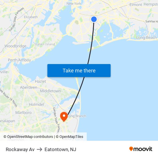 Rockaway Av to Eatontown, NJ map