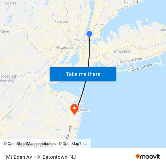 Mt Eden Av to Eatontown, NJ map