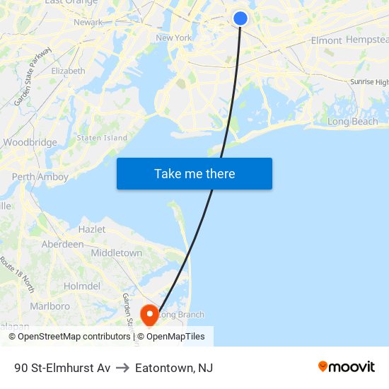 90 St-Elmhurst Av to Eatontown, NJ map