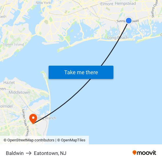 Baldwin to Eatontown, NJ map