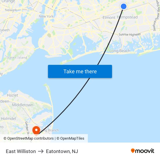 East Williston to Eatontown, NJ map