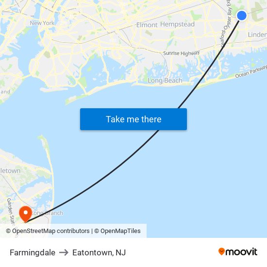 Farmingdale to Eatontown, NJ map