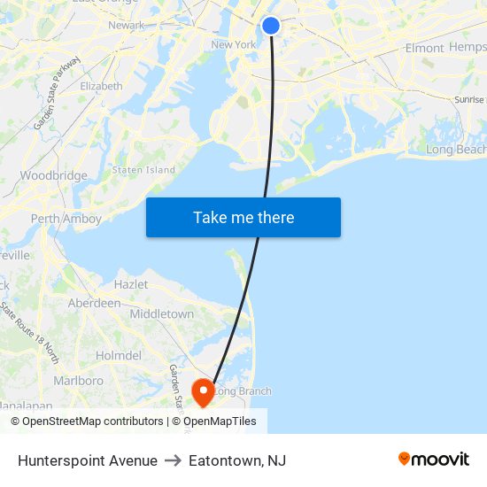 Hunterspoint Avenue to Eatontown, NJ map