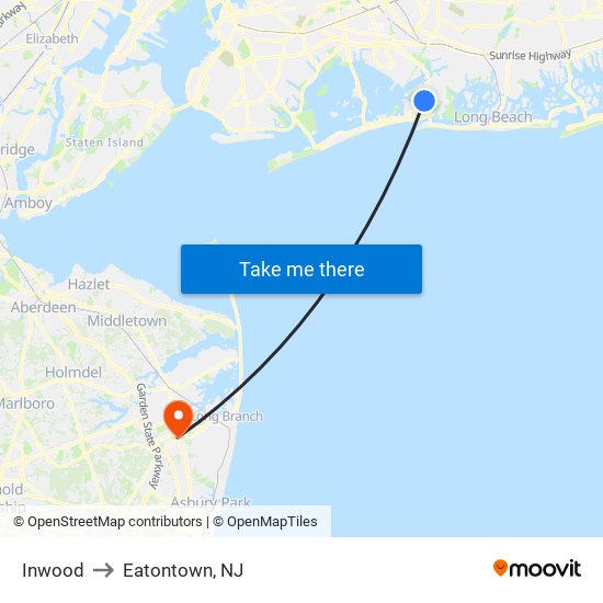 Inwood to Eatontown, NJ map