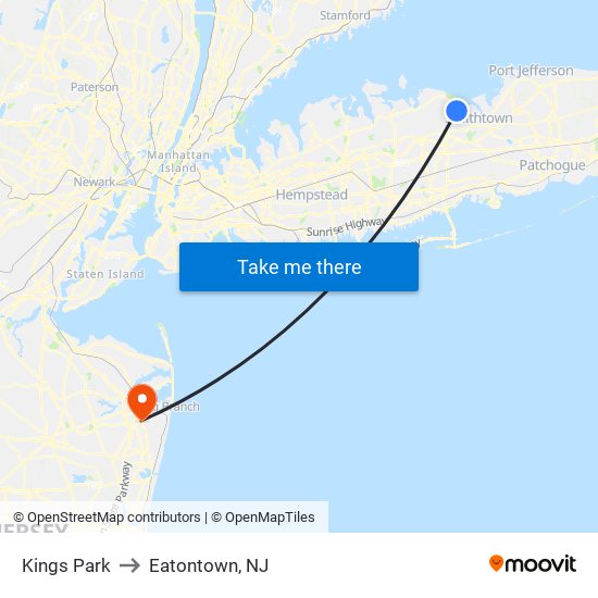 Kings Park to Eatontown, NJ map