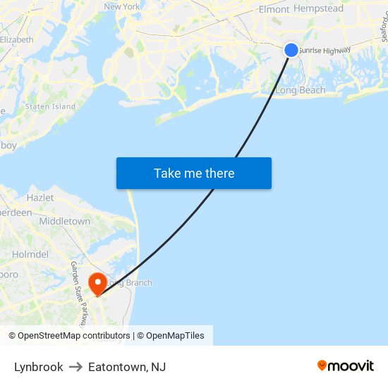 Lynbrook to Eatontown, NJ map