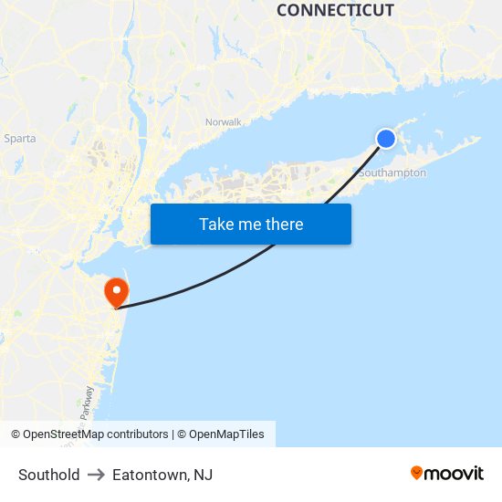 Southold to Eatontown, NJ map