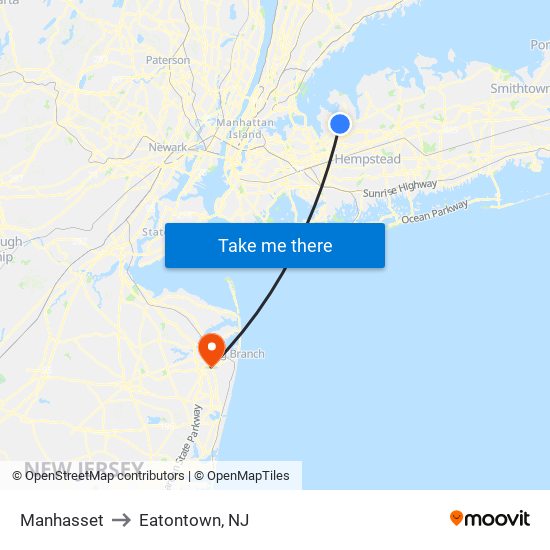 Manhasset to Eatontown, NJ map