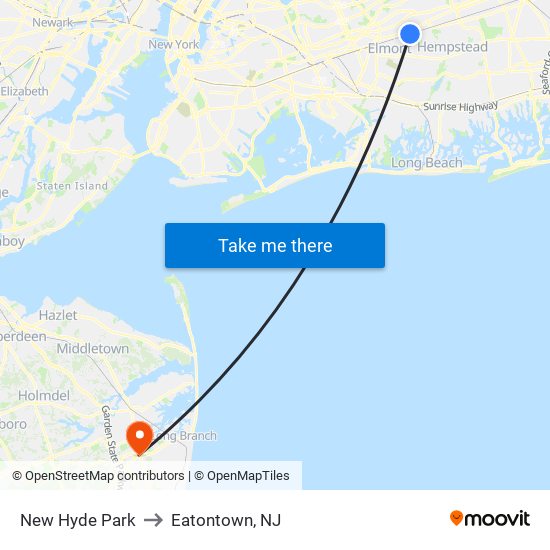 New Hyde Park to Eatontown, NJ map