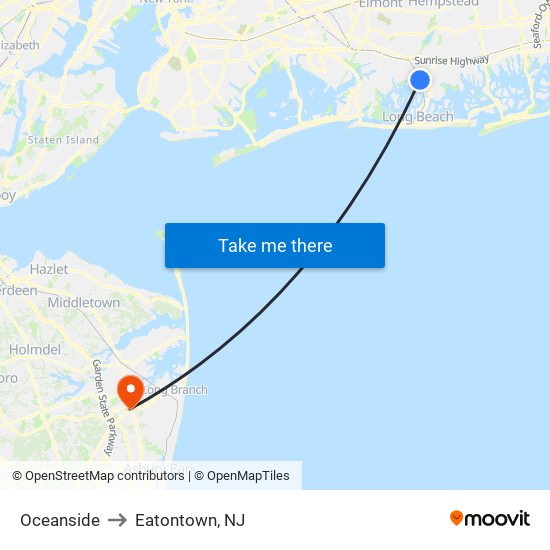 Oceanside to Eatontown, NJ map