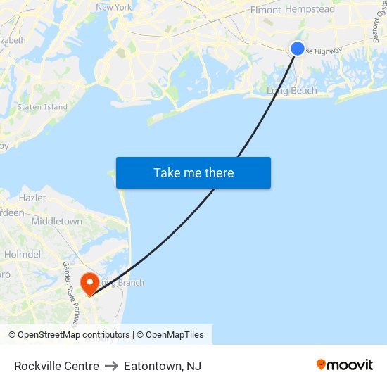 Rockville Centre to Eatontown, NJ map