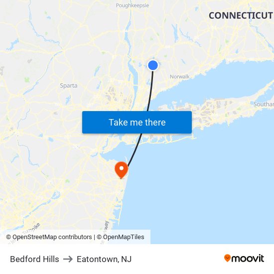 Bedford Hills to Eatontown, NJ map