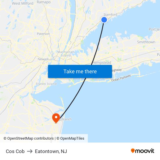 Cos Cob to Eatontown, NJ map