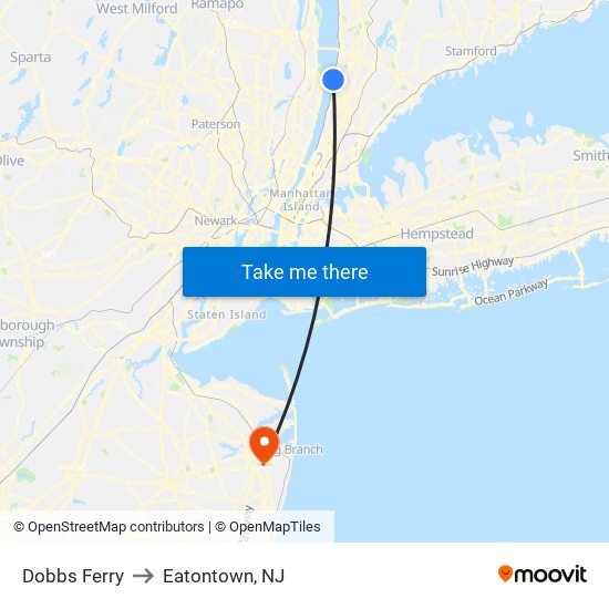 Dobbs Ferry to Eatontown, NJ map