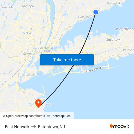 East Norwalk to Eatontown, NJ map