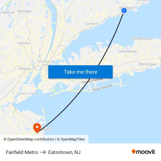 Fairfield Metro to Eatontown, NJ map