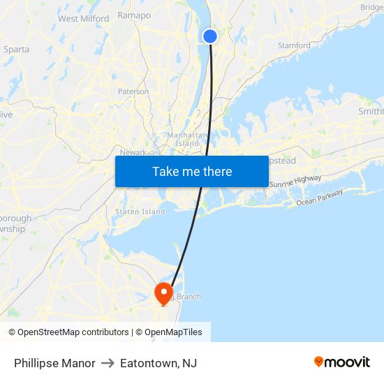 Phillipse Manor to Eatontown, NJ map