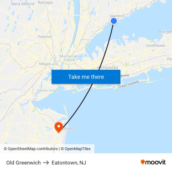 Old Greenwich to Eatontown, NJ map