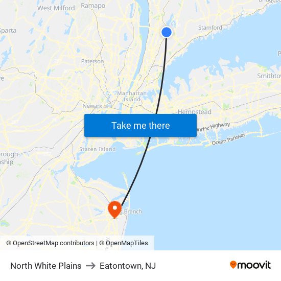 North White Plains to Eatontown, NJ map