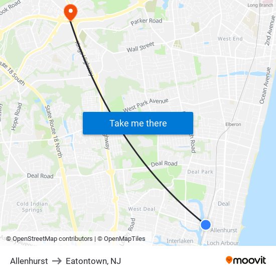 Allenhurst to Eatontown, NJ map