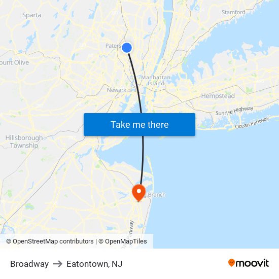 Broadway to Eatontown, NJ map