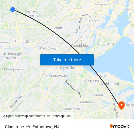 Gladstone to Eatontown, NJ map