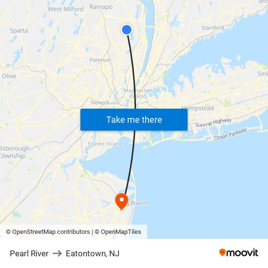 Pearl River to Eatontown, NJ map