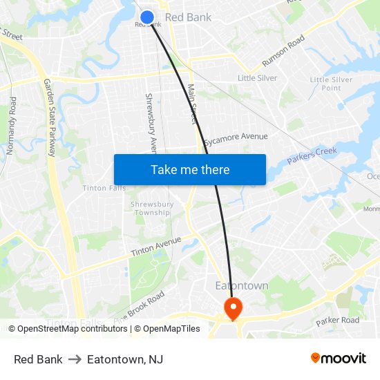 Red Bank to Eatontown, NJ map