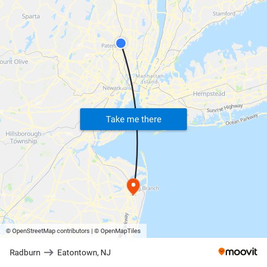 Radburn to Eatontown, NJ map