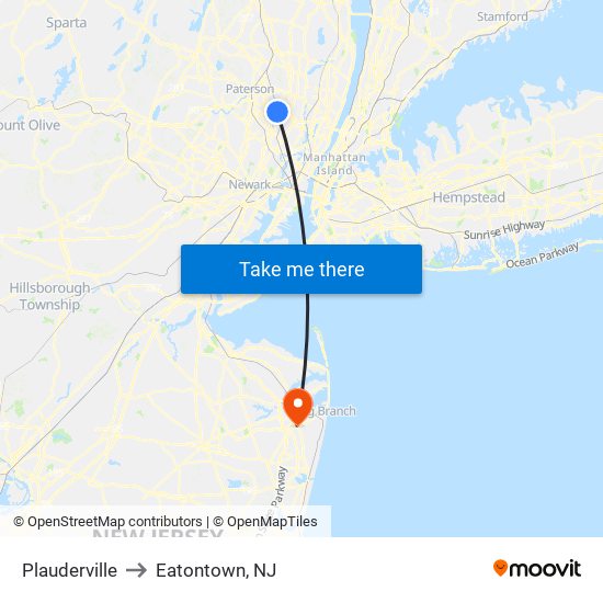 Plauderville to Eatontown, NJ map