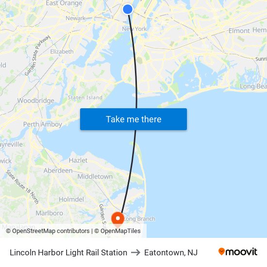 Lincoln Harbor Light Rail Station to Eatontown, NJ map