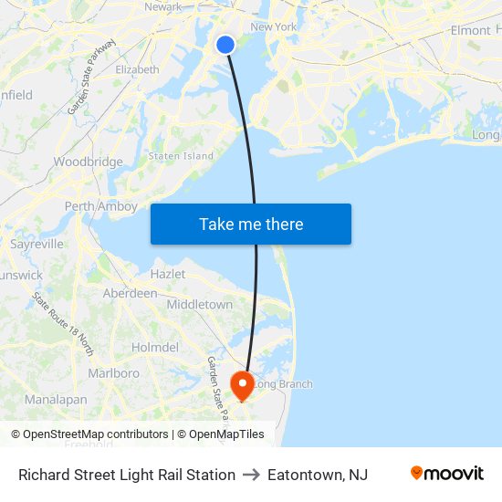 Richard Street Light Rail Station to Eatontown, NJ map