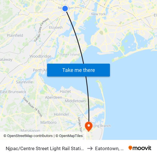 Njpac/Centre Street Light Rail Station to Eatontown, NJ map