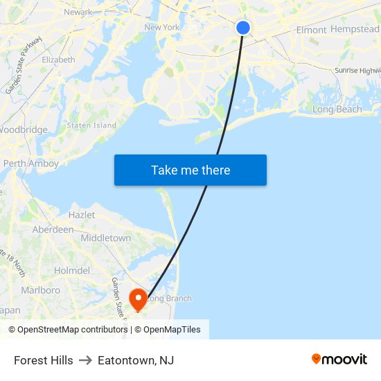 Forest Hills to Eatontown, NJ map