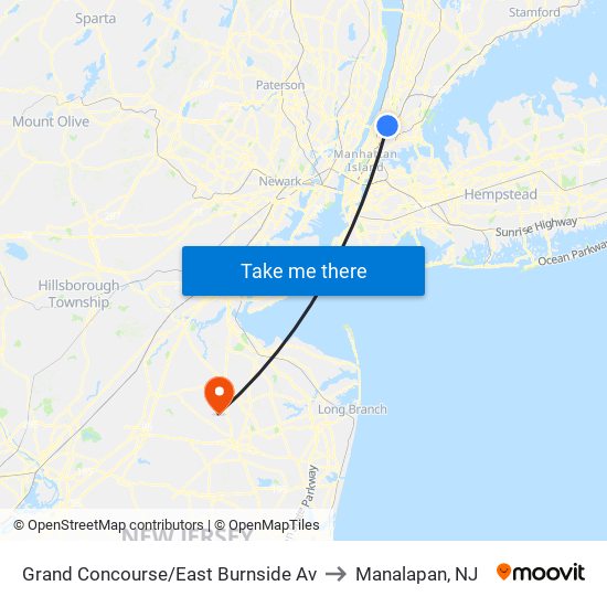 Grand Concourse/East Burnside Av to Manalapan, NJ map