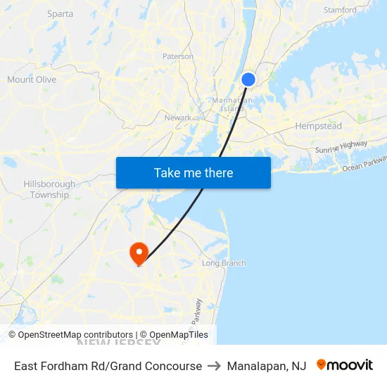 East Fordham Rd/Grand Concourse to Manalapan, NJ map