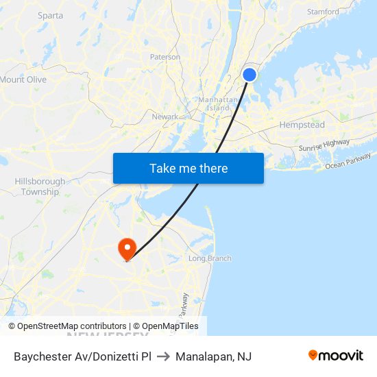 Baychester Av/Donizetti Pl to Manalapan, NJ map
