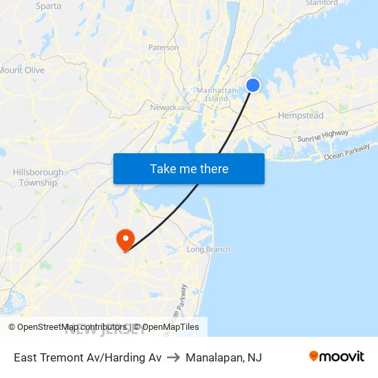 East Tremont Av/Harding Av to Manalapan, NJ map