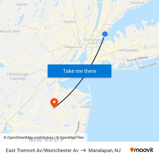 East Tremont Av/Westchester Av to Manalapan, NJ map