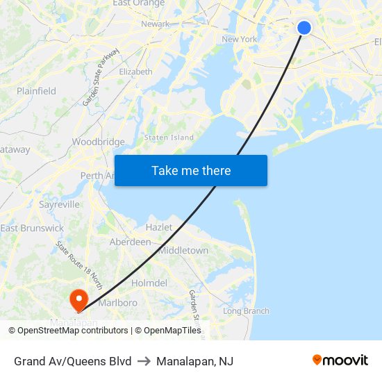 Grand Av/Queens Blvd to Manalapan, NJ map