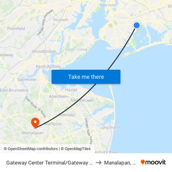 Gateway Center Terminal/Gateway Dr to Manalapan, NJ map