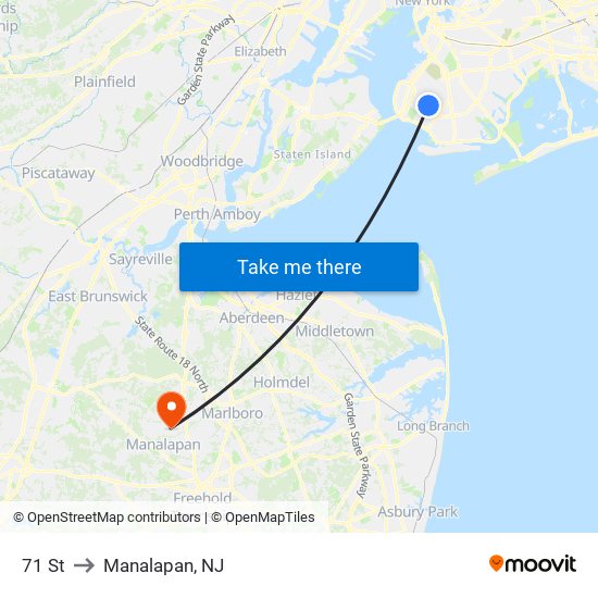 71 St to Manalapan, NJ map