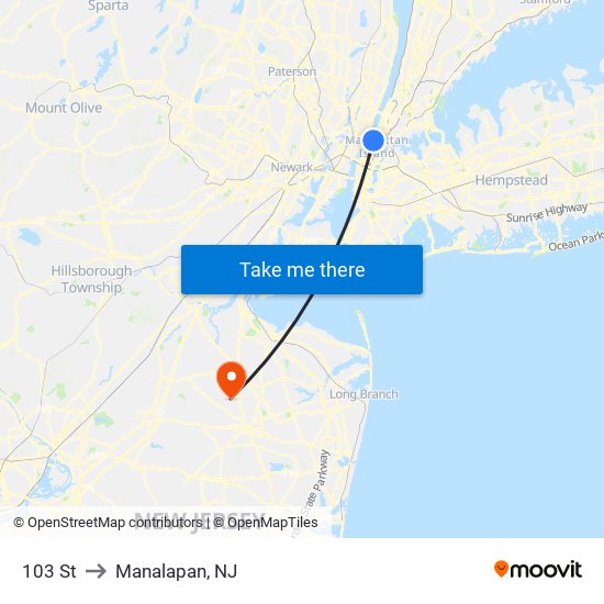 103 St to Manalapan, NJ map