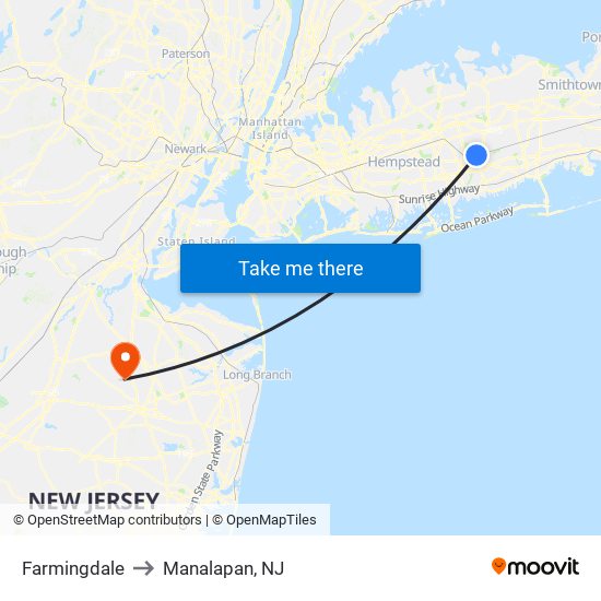 Farmingdale to Manalapan, NJ map