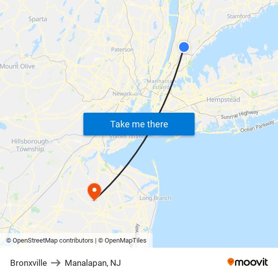 Bronxville to Manalapan, NJ map