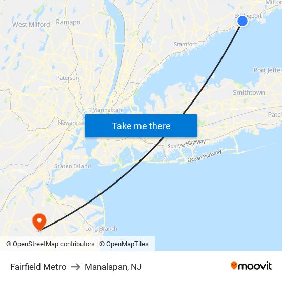 Fairfield Metro to Manalapan, NJ map